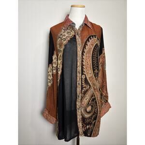 Avani Del Amour Tapestry Blouse Size Large Sheer Paisley Boho Indie Lagenlook
